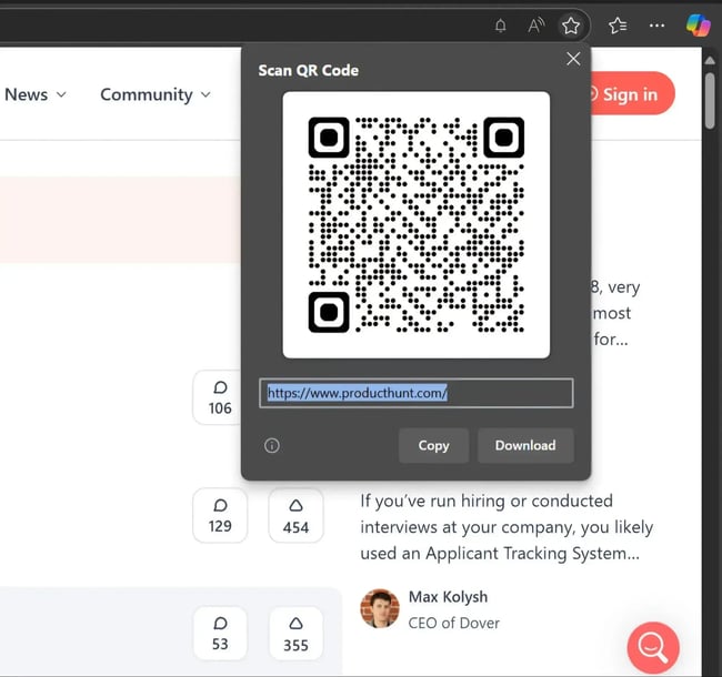 example qr code on microsoft edge