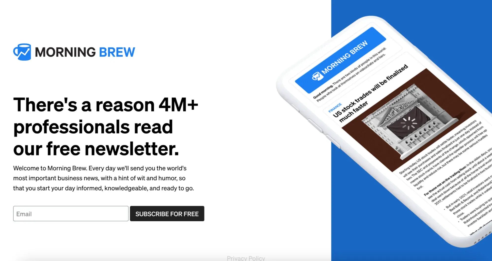 Newsletter Landing Page, Morning Brew