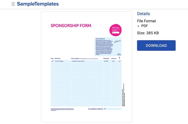 One of the paper sponsorship form templates that Sample Templates offers