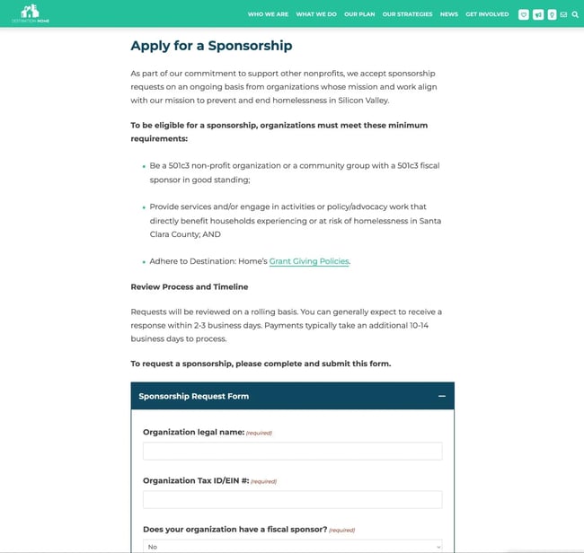 sponsorship form template, destination home