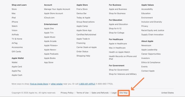 Apple website footer example