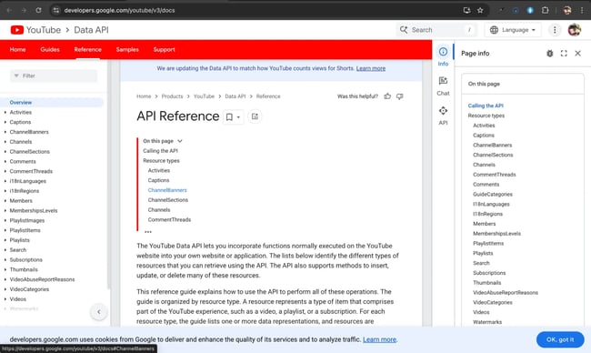 youtube api: youtube api reference