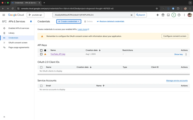 how to find youtube api key