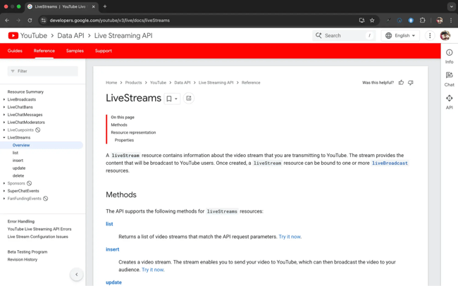youtube live streaming api