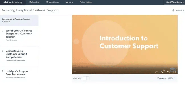 customer service training materials: online courses example from hubspot academy