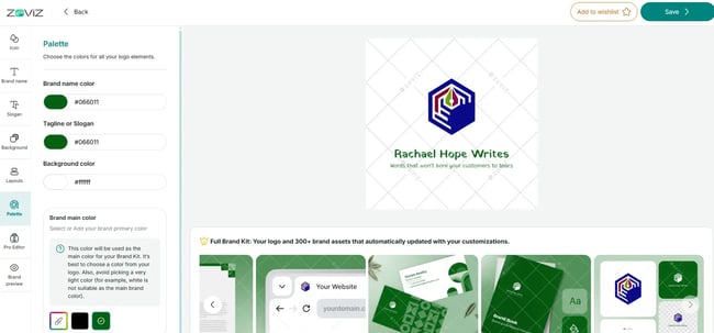 looking at the logo design customization options in zoviz