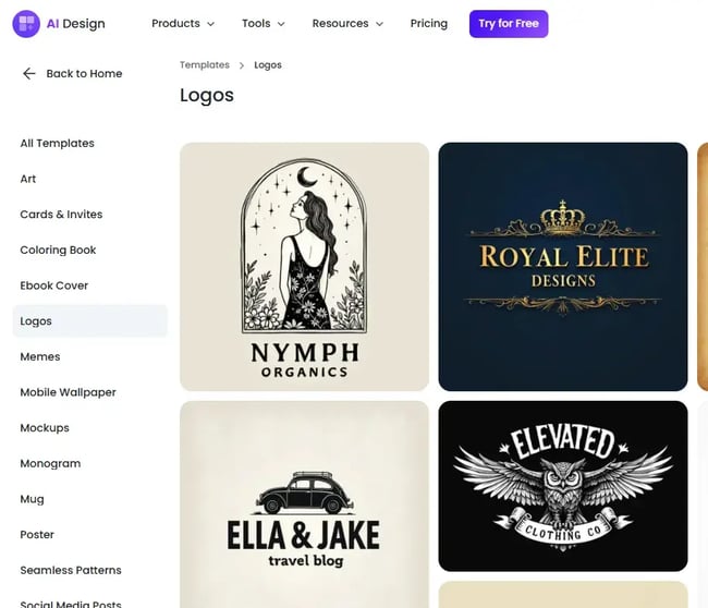 exploring logo design templates in designs.ai