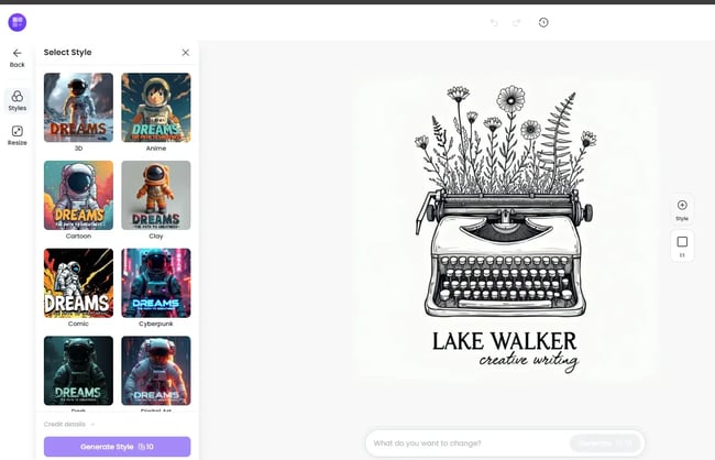 trying to customiza a logo design on the designs.ai platform