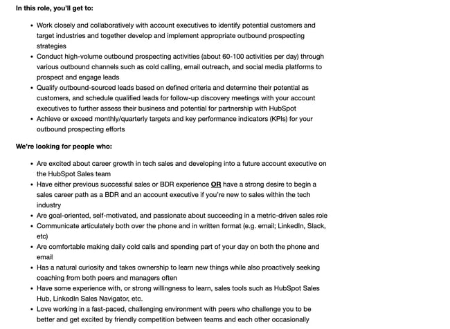 Outbound Business Development Representative at HubSpot job description