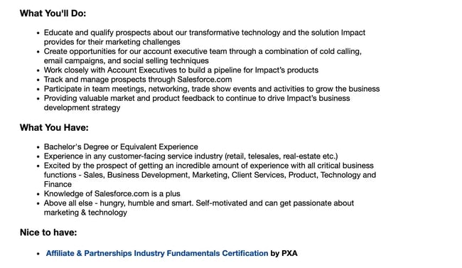 Business Development Representative at Impact.com job description