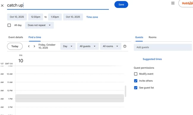 google calendar’s find a time feature to check availability