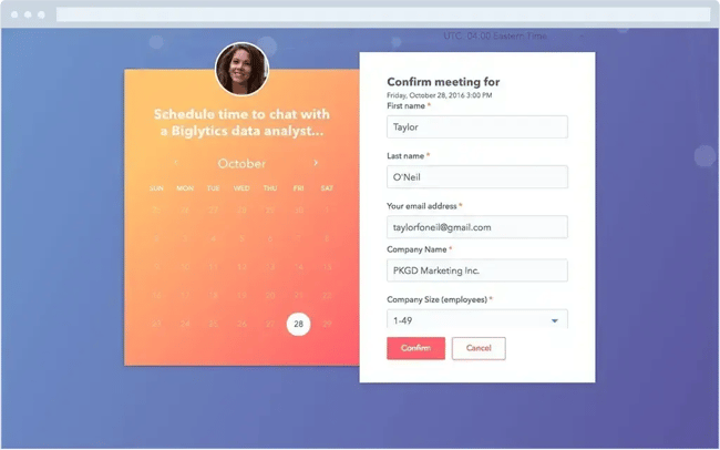 hubspot meeting scheduler tool interface example