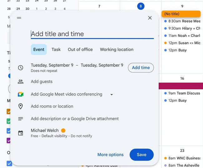 creating an event in google calendar