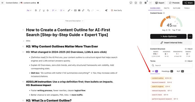 use surferseo for keyword optimization of your blog posts