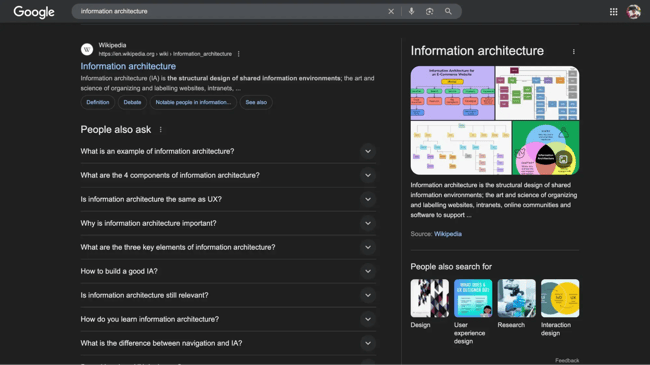 information architecture example: google