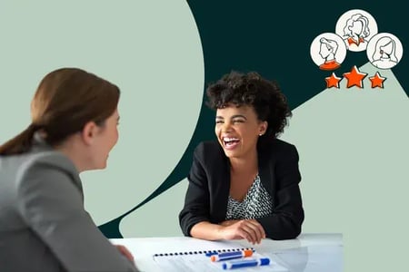 rapport questions: person writing notes on what questions to ask and then using that knowledge to build rapport with her coworker