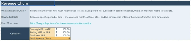 HubSpot revenue churn calculator for saas metrics