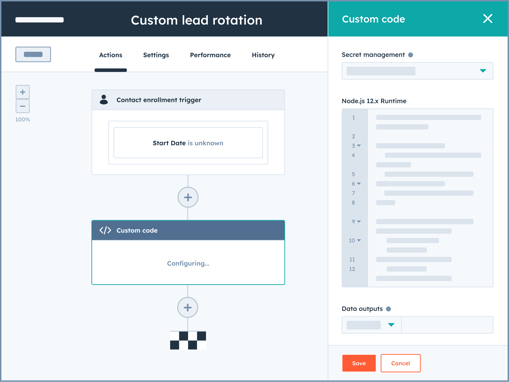 HubSpot user interface showing a user setting up custom lead rotation with Operations Hub