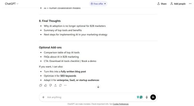 Optional brief add-ons by ChatGPT, AI tools for B2B marketing
