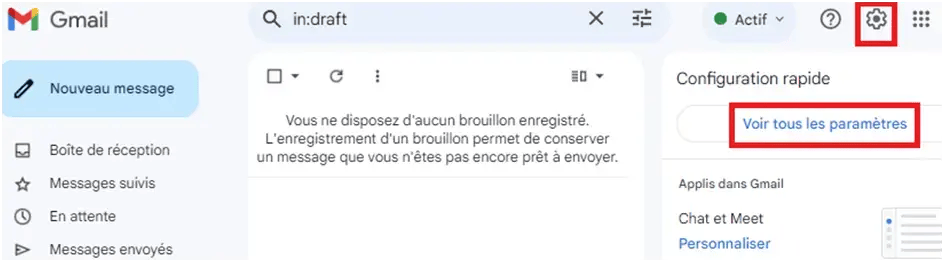 Ouvrir Gmail et aller dans Paramètres