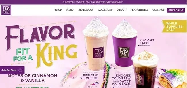 PJ��s Coffee coffee shop website