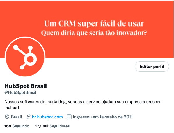 Perfil do Twitter completo - HubSpot Brasil