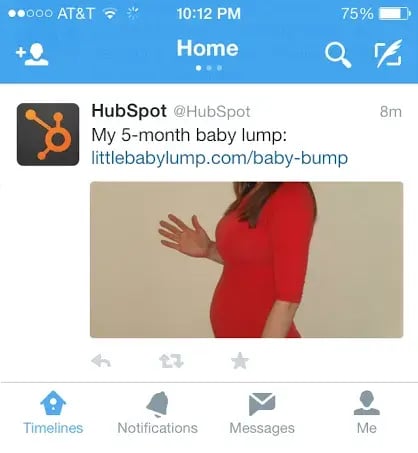 Pam Bump baby bump photo on HubSpots Twitter account