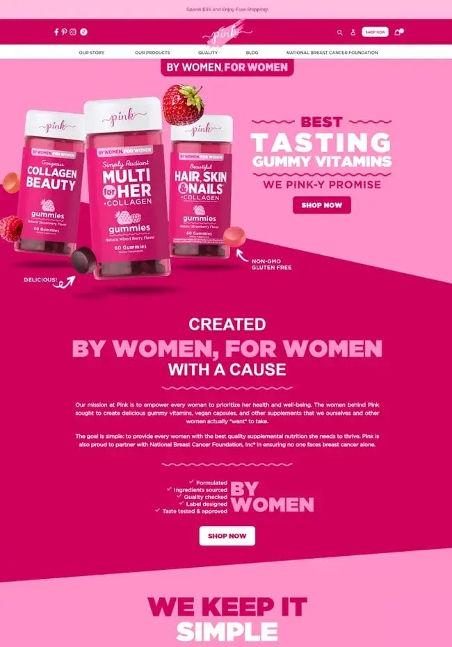 Pink Products uses pink almost entirely on their homepage. It’s vibrant and playful