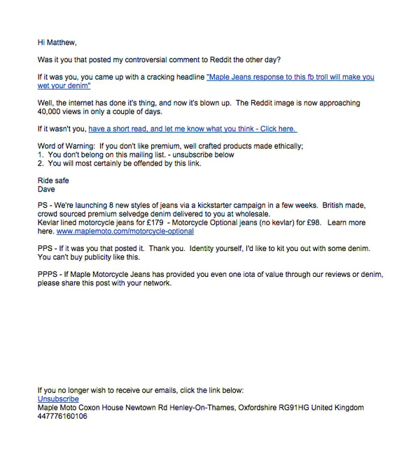 Maple Jeansのメールマガジンの例