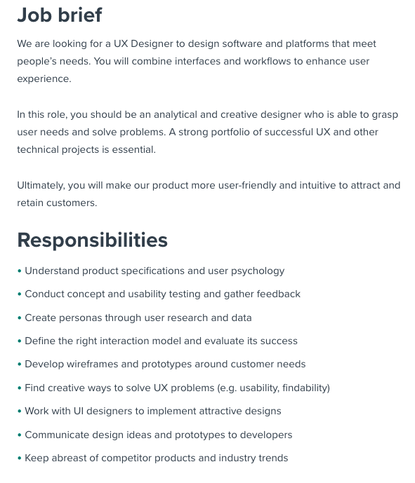 UX Design Job Description