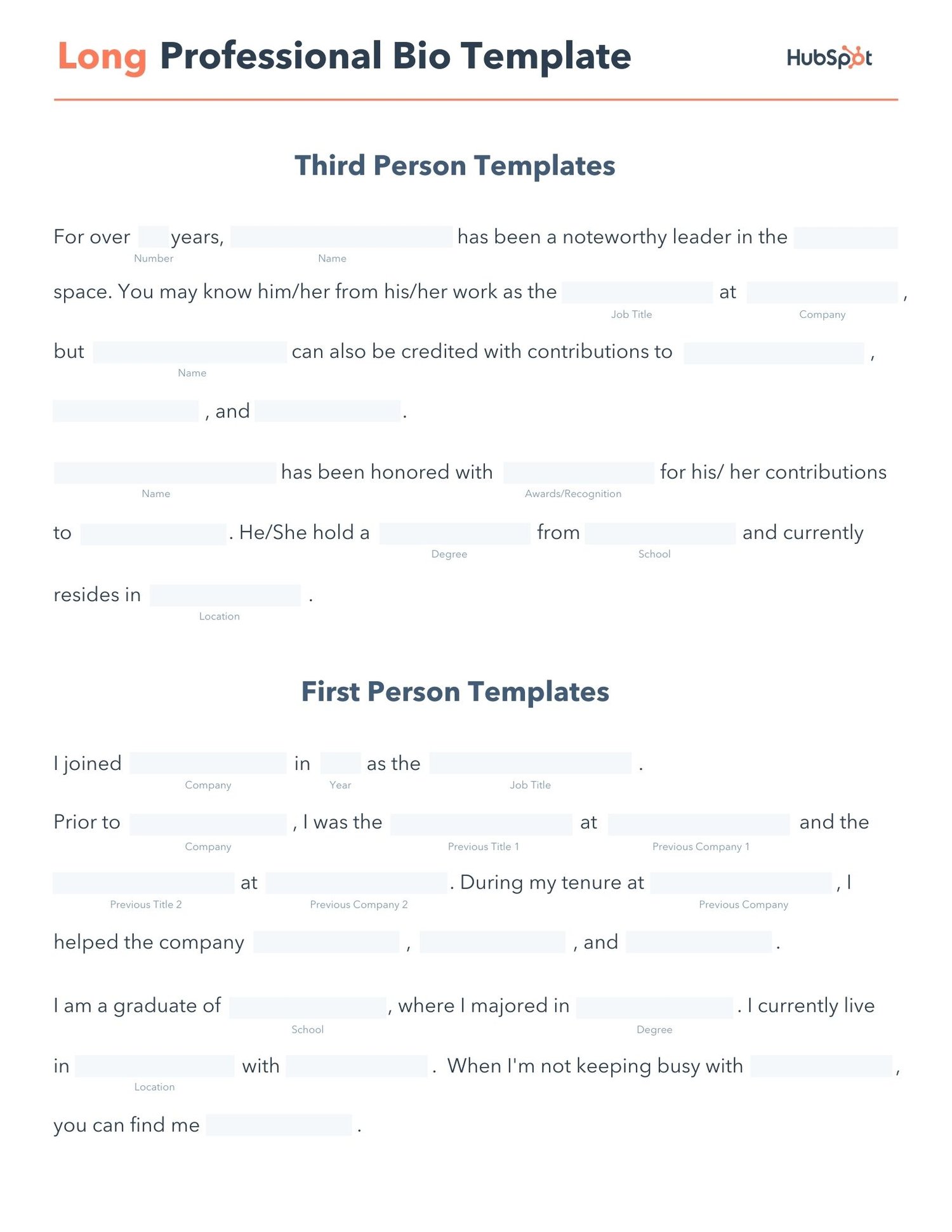 free editable long professional bio pdf template