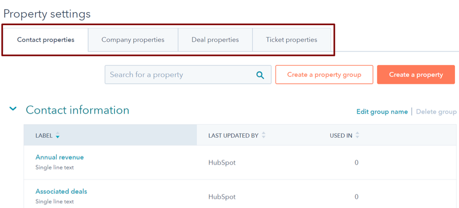 HubSpot Property Settings