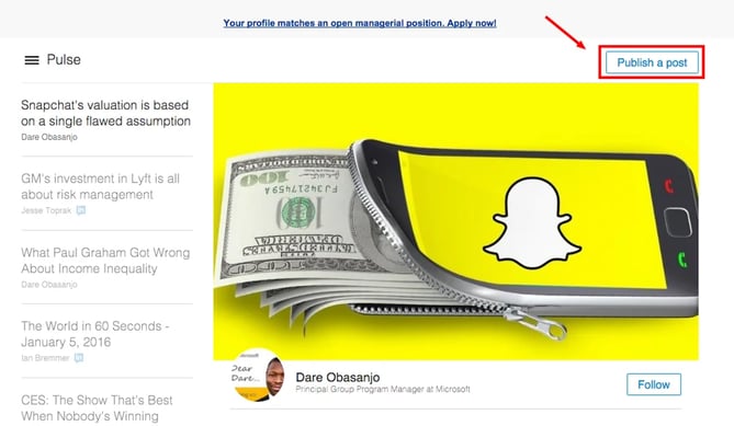 Publish a Pulse Post.
