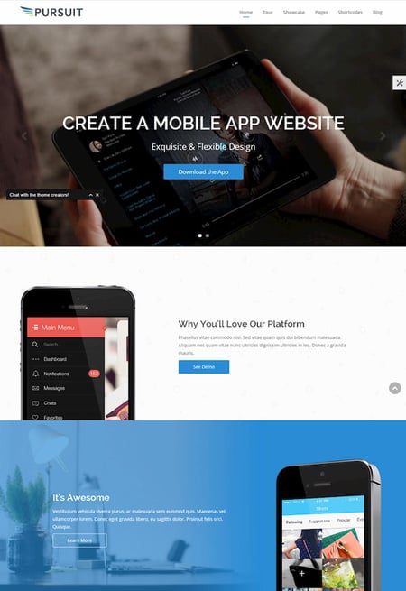 Pursuit WordPress theme demo for tech business