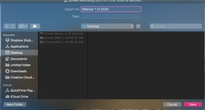 QTPR2How to download a webinar recording quick time player step two choose a save location on computer in the where field