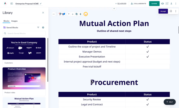 business proposal software: qwilr editor