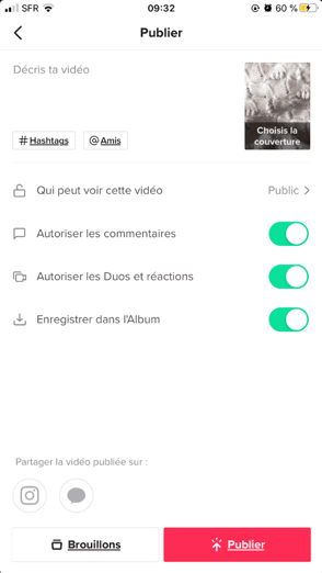 Réglages publication TikTok