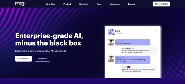 Rasa Homepage, open source AI assistant by Rasa