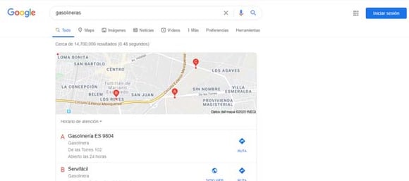 Resultados por localización en la primera página de resultados de Google