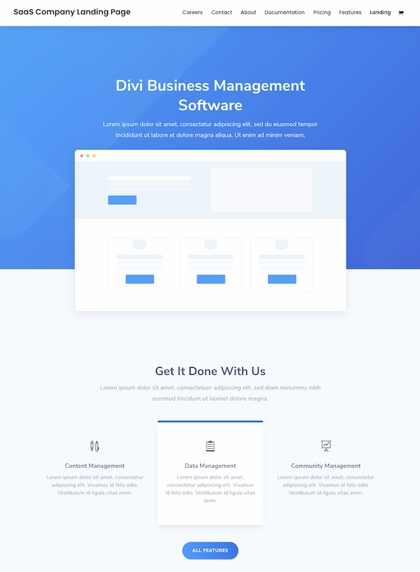 SaaS Company landing page from Divi website pack