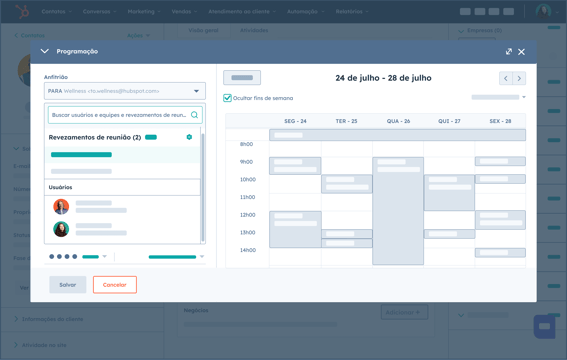 captura de tela do agendador de reuniões da HubSpot