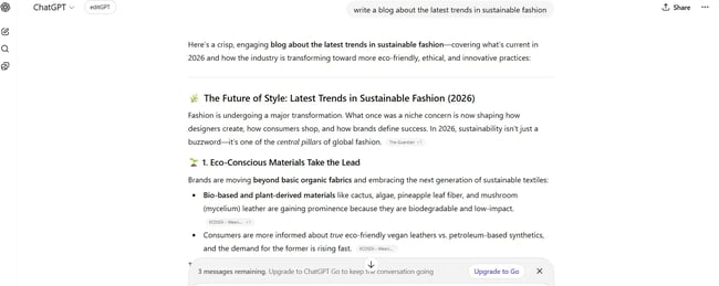 Sample content output by ChatGPT, AI authoring tools