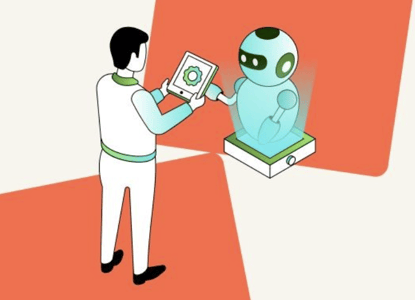 Homme utilisant le balisage de schéma avec un robot