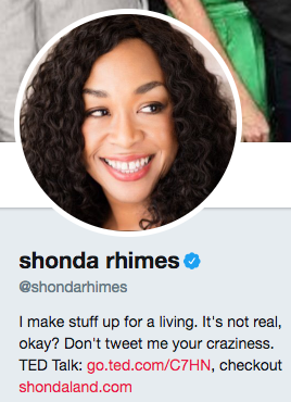 Funny twitter bio from @Shondarhimes