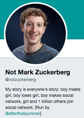 Funny Twitter bio from @NotZuckerberg