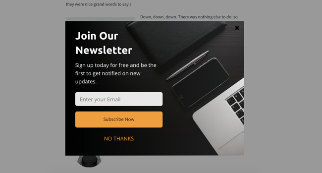 A Newsletter popup created using Sumo List Builder