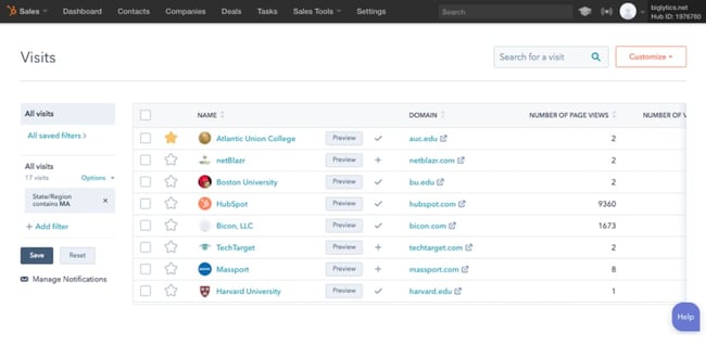 HubSpot's prospecting tools to support sales matrix