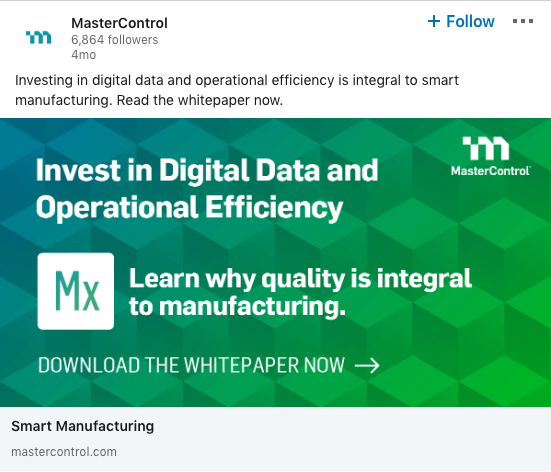 MasterControl ad example on LinkedIn