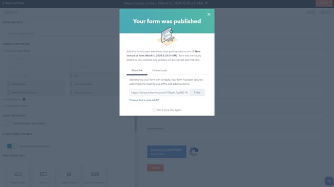the publish confirmation window in hubspot