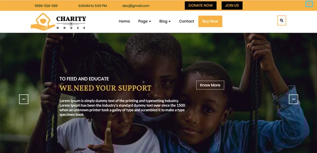 TS Charity theme demo WordPress theme for nonprofit organizations